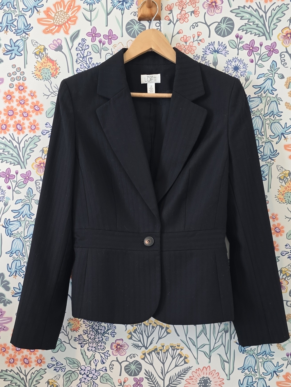 LOFT Black Pinstripe Single-Button Tailored Blazer
